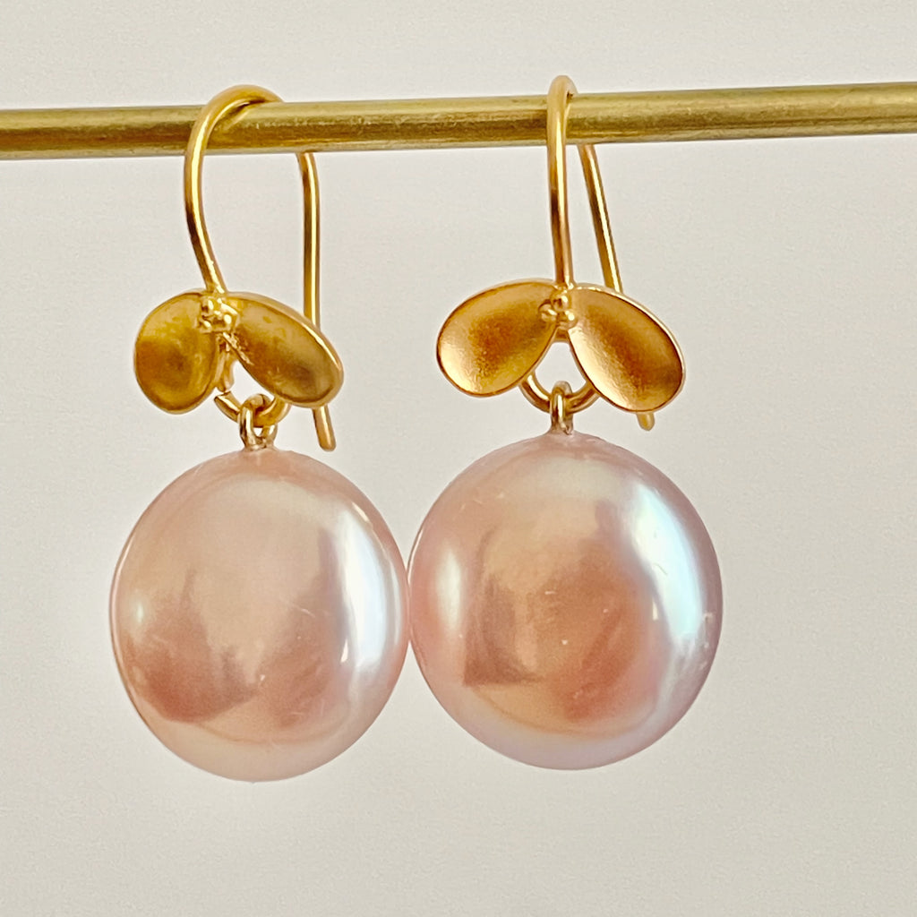 plump pink coin pearl fruiting earrings
