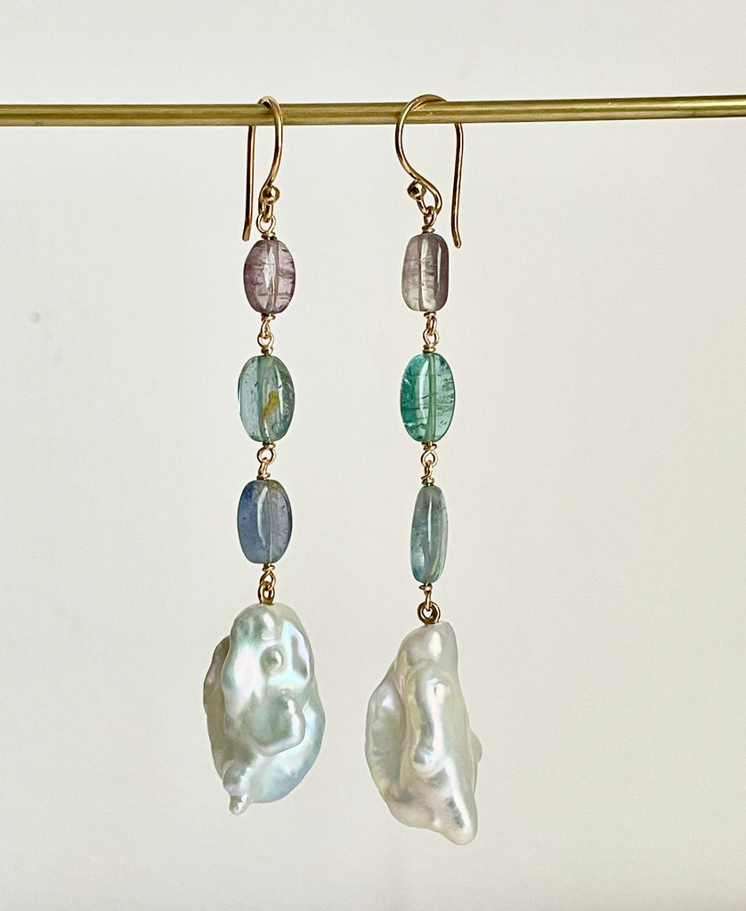 ombre tourmaline and giant cloud pearl earrings
