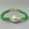 South Sea pearl with Brilliant Green White Heart beads bracelet