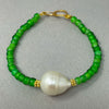 South Sea pearl with Brilliant Green White Heart beads bracelet