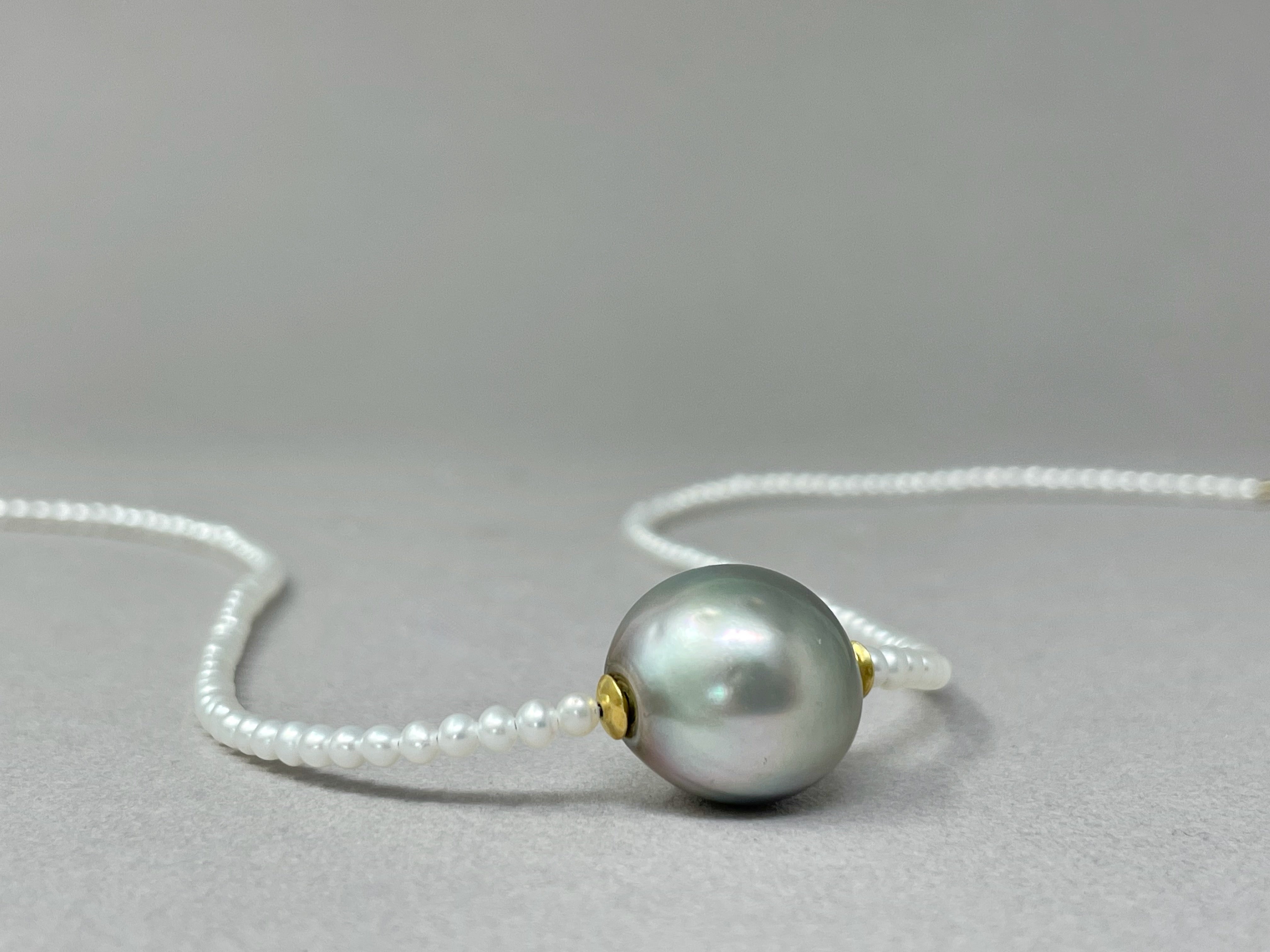 【新品・未使用】WEB PEARL 15ポンド 15mm silver Tahitian baroque pearl on tiny white shiny pearls