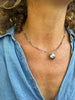 soft sparkle silver blue Tahitian pearl on sapphire beads