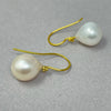 simple solid 18K yellow gold white drop pearl earrings