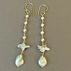 light weight long silver pearl dangle earrings