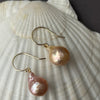 beautiful pair of peach/apricot Japan Kasumi pearls on 14K gold ear wires