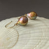 deep rainbow metallic luster Japan Kasumi pearls on 14k gold ear wires