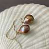 deep rainbow metallic luster Japan Kasumi pearls on 14k gold ear wires