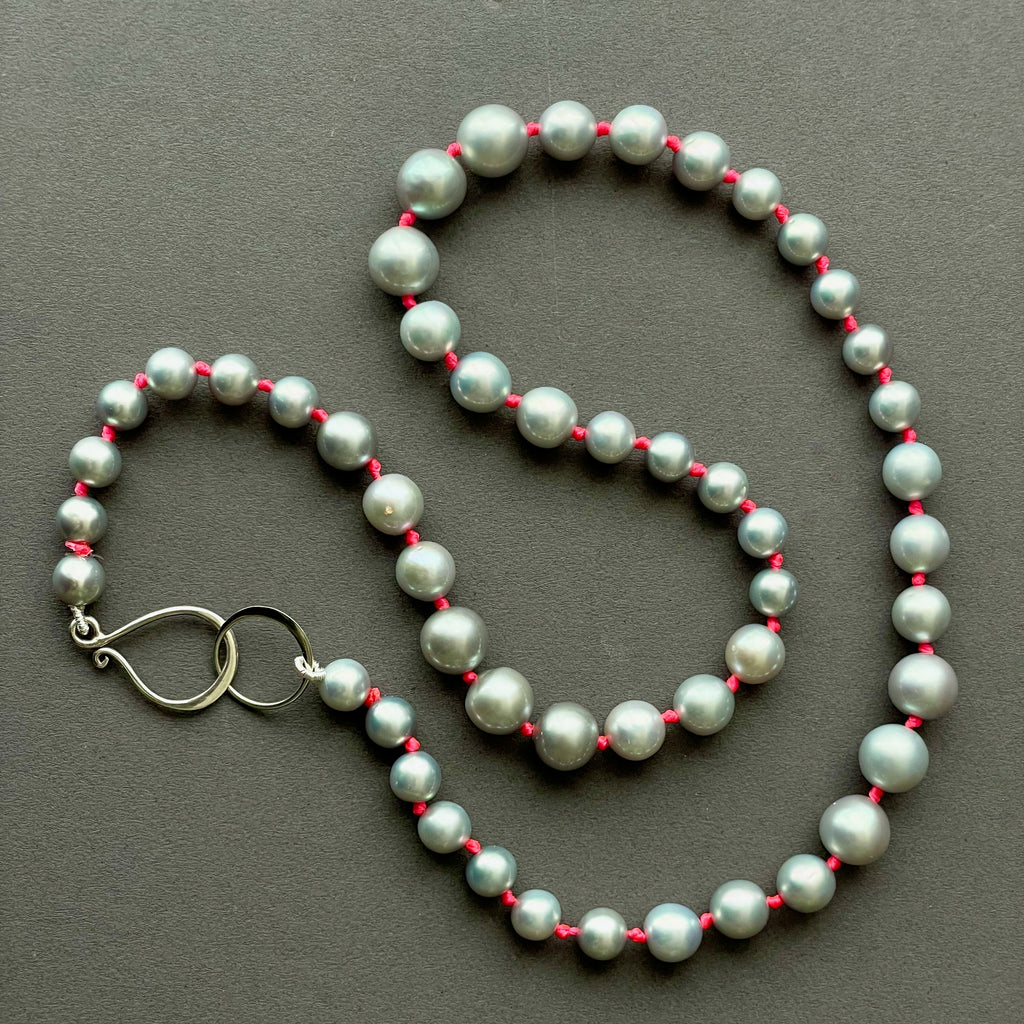 silver fresh water pearls on neon knots