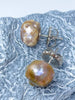 golden tone rosebud pearl stud earrings