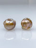 golden tone rosebud pearl stud earrings
