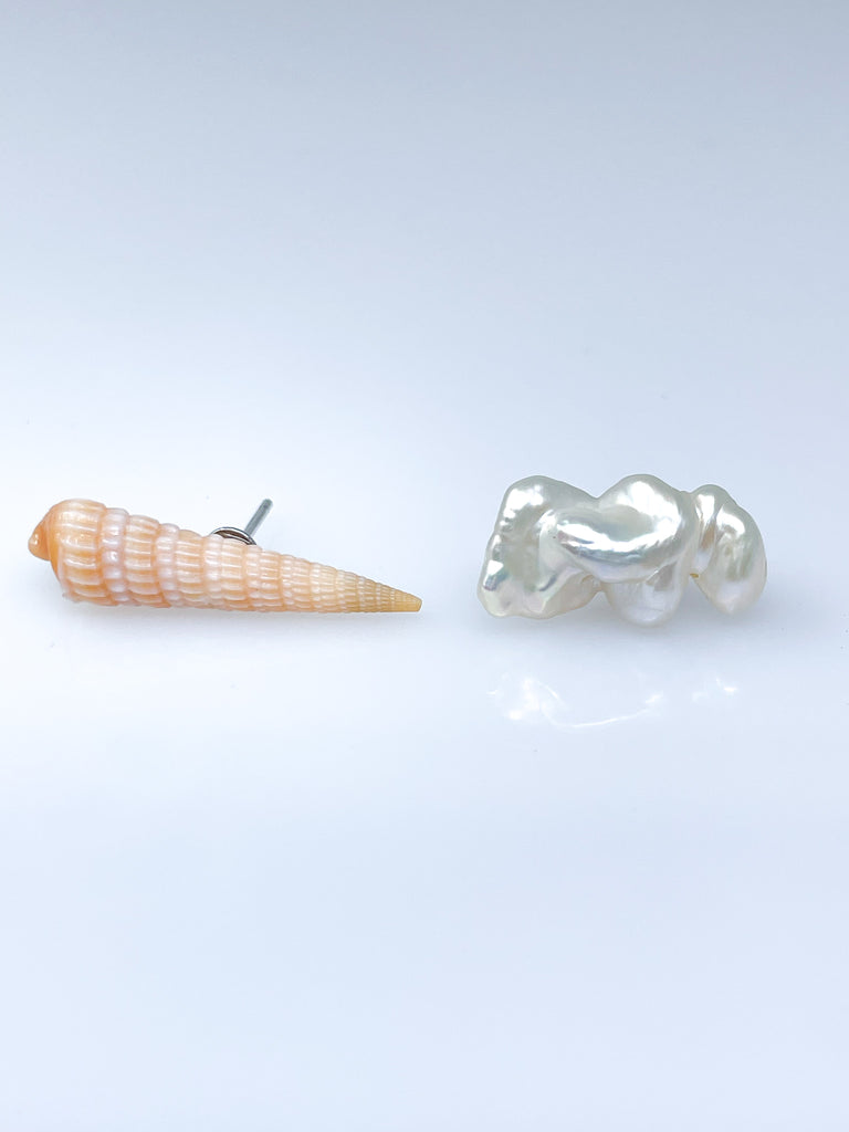 pearl and LONG shell stud earrings