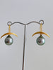 crescent earrings with silver blue Tahitian drop pearls