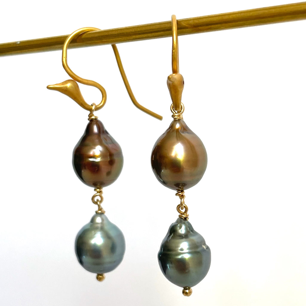 brown and blue tahitian pearl earrings