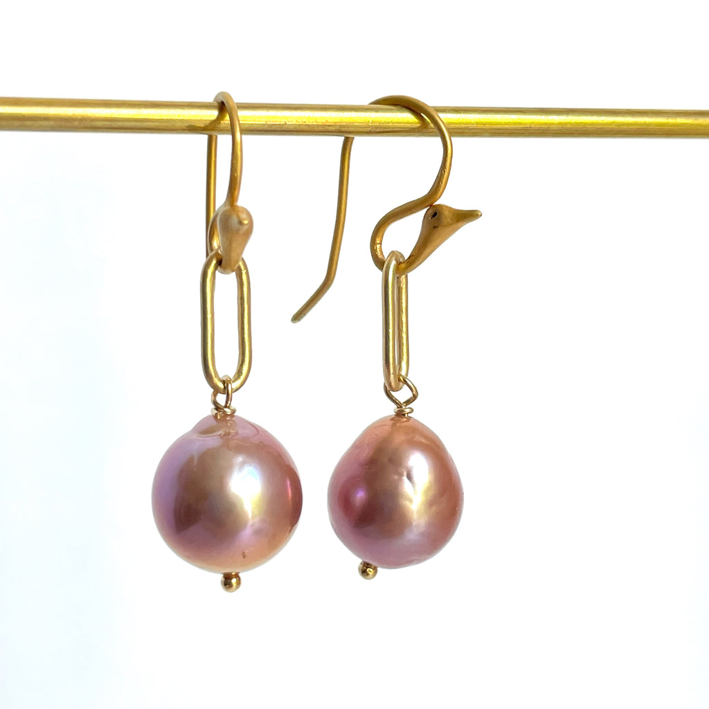pink pearl crane top earrings