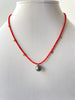 tiny vintage red coral beads with Tahitian drop pearl necklace