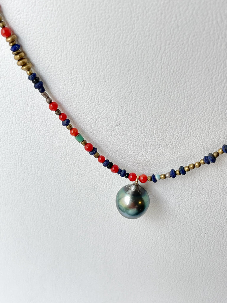 ancient and new beads and a sweet heart Tahitian pearl necklace