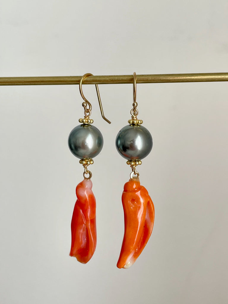 Tahitian and carved coral earrings