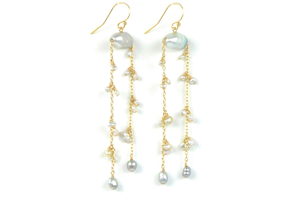 silvery blue pearl fountain earrings