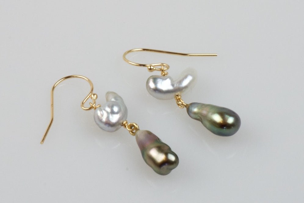 tiny tahitian keshi sculptural earrings