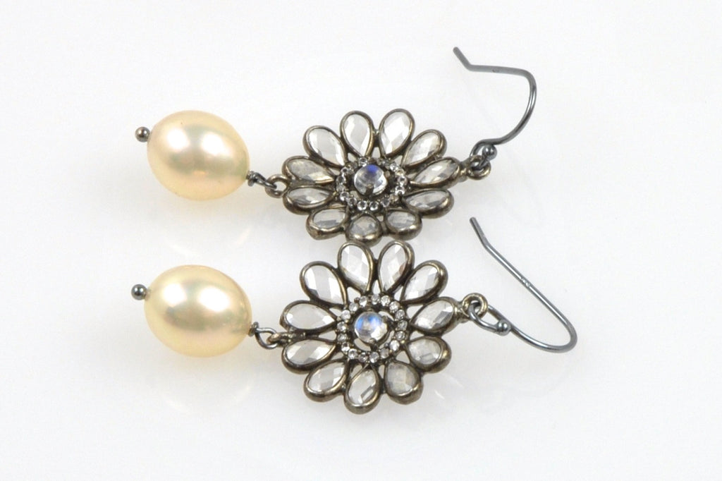 topaz daisy and apricot pearl earrings