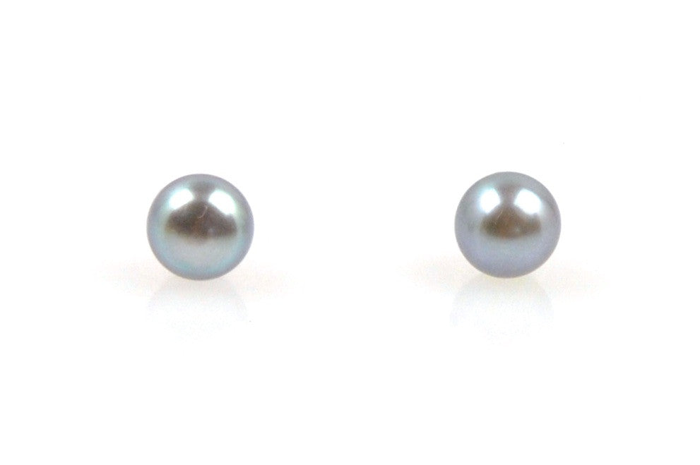 tiny dyed deep silver pearl stud earrings