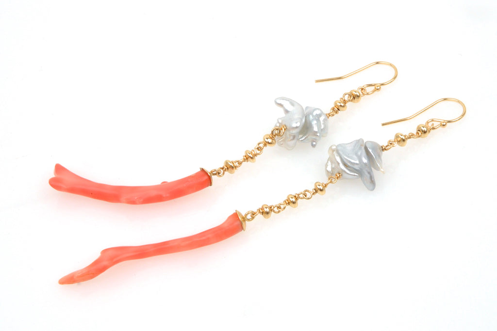 south sea pearl and vintage coral earrings