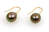deep peacock tahitian and gold earrings