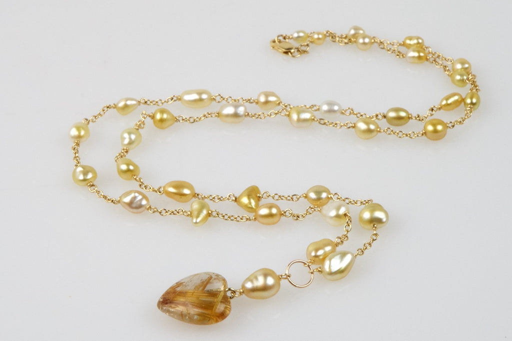 heart of golden keshi pearl necklace