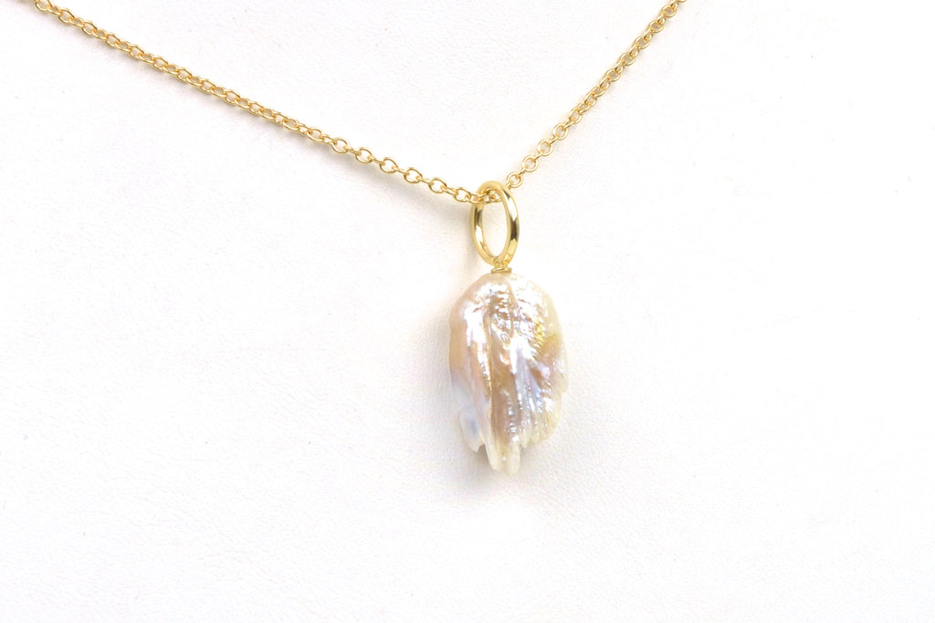 feather pearl simple 14k pendant