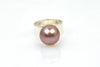 deep pink/purple fresh water pearl on wide sterling silver band