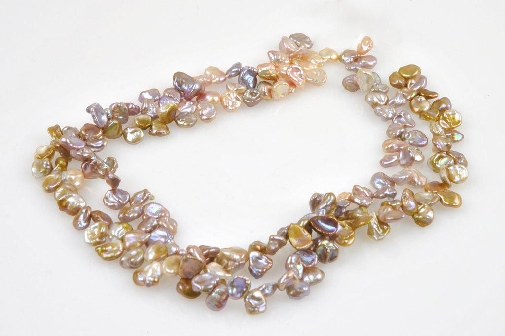 two strand cfw eccentric drilled lavender and gold pearls